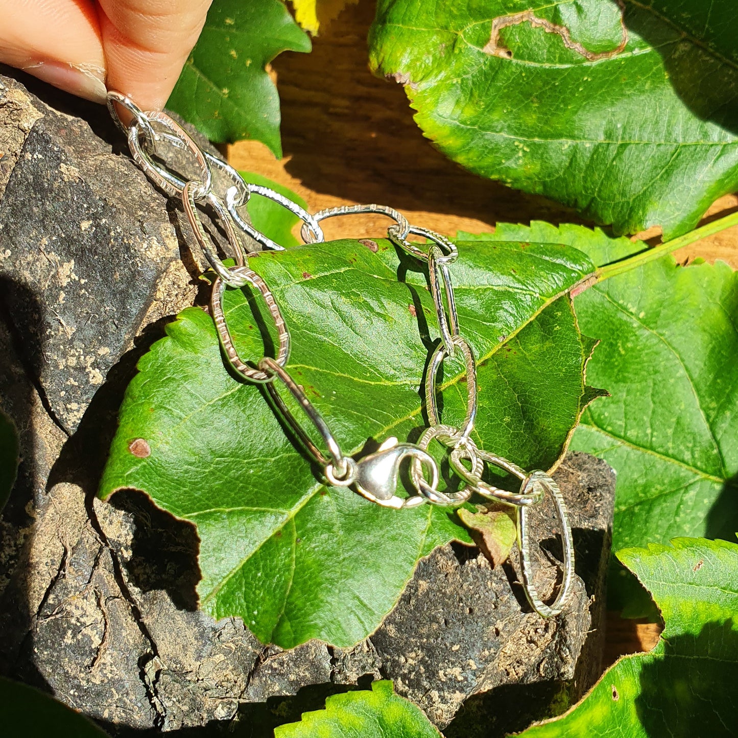 Bark Hammered Paperclip Bracelet