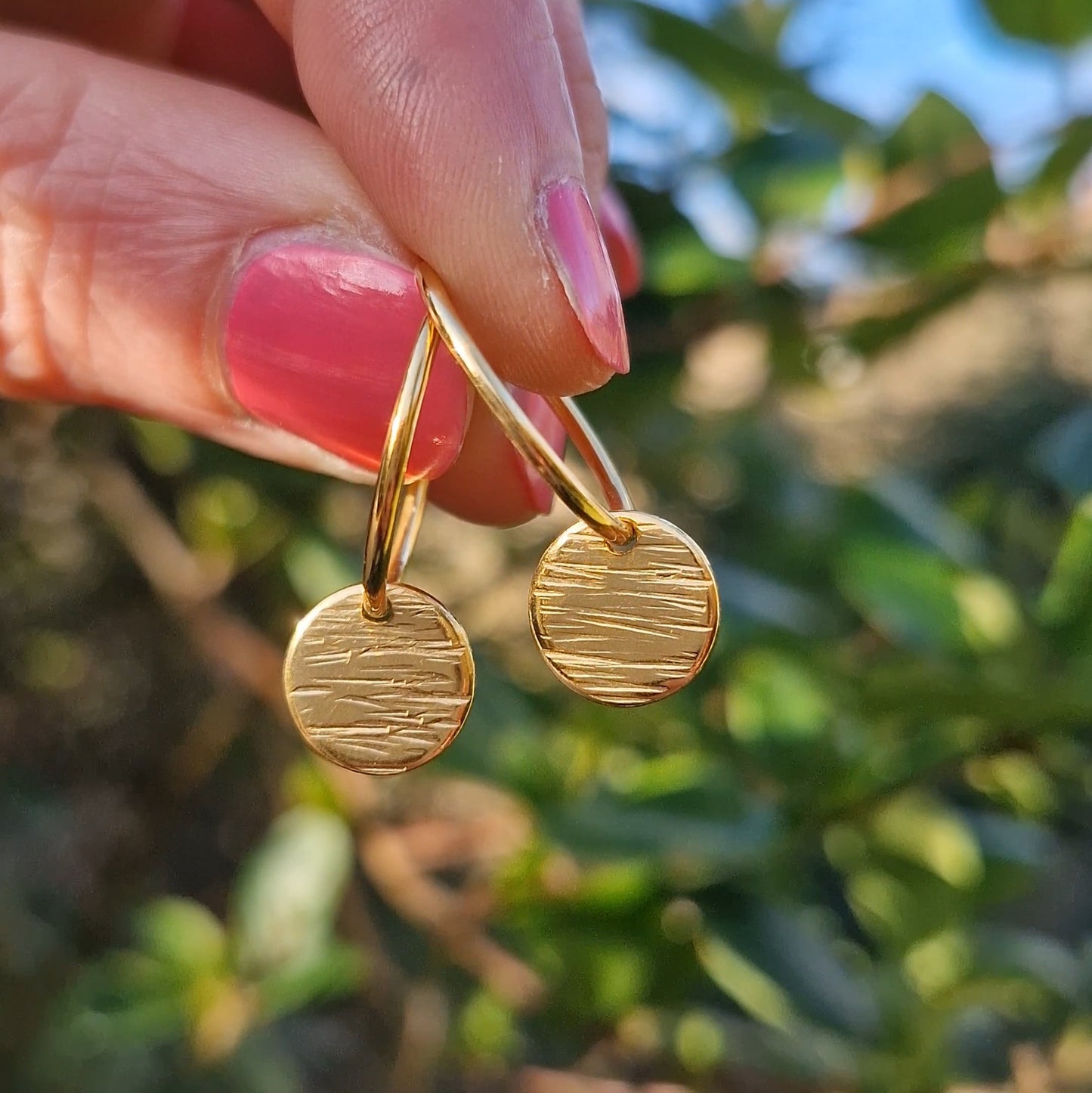 Bark Drop Charm Hoops - Gold Vermeil