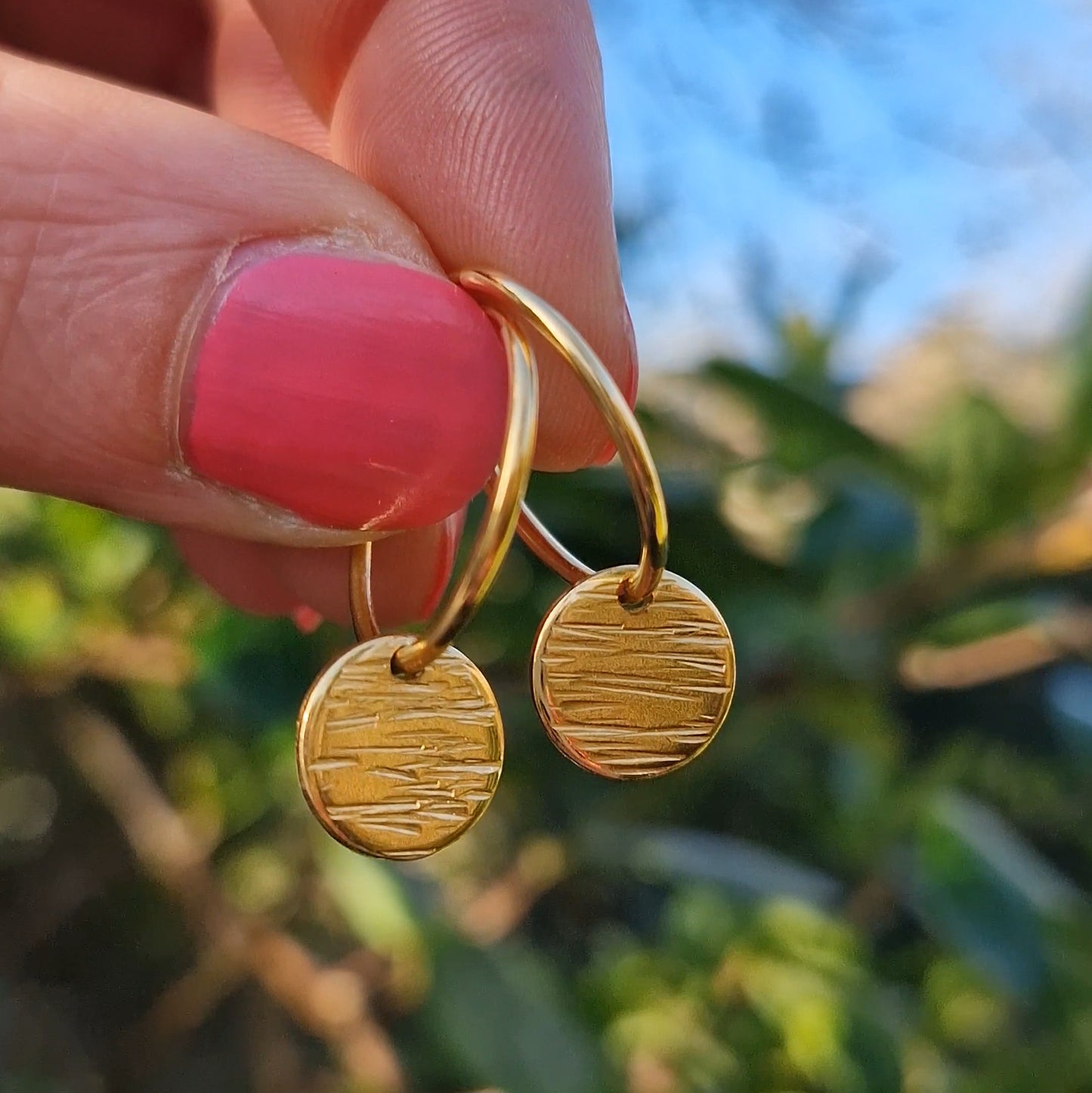 Bark Drop Charm Hoops - Gold Vermeil