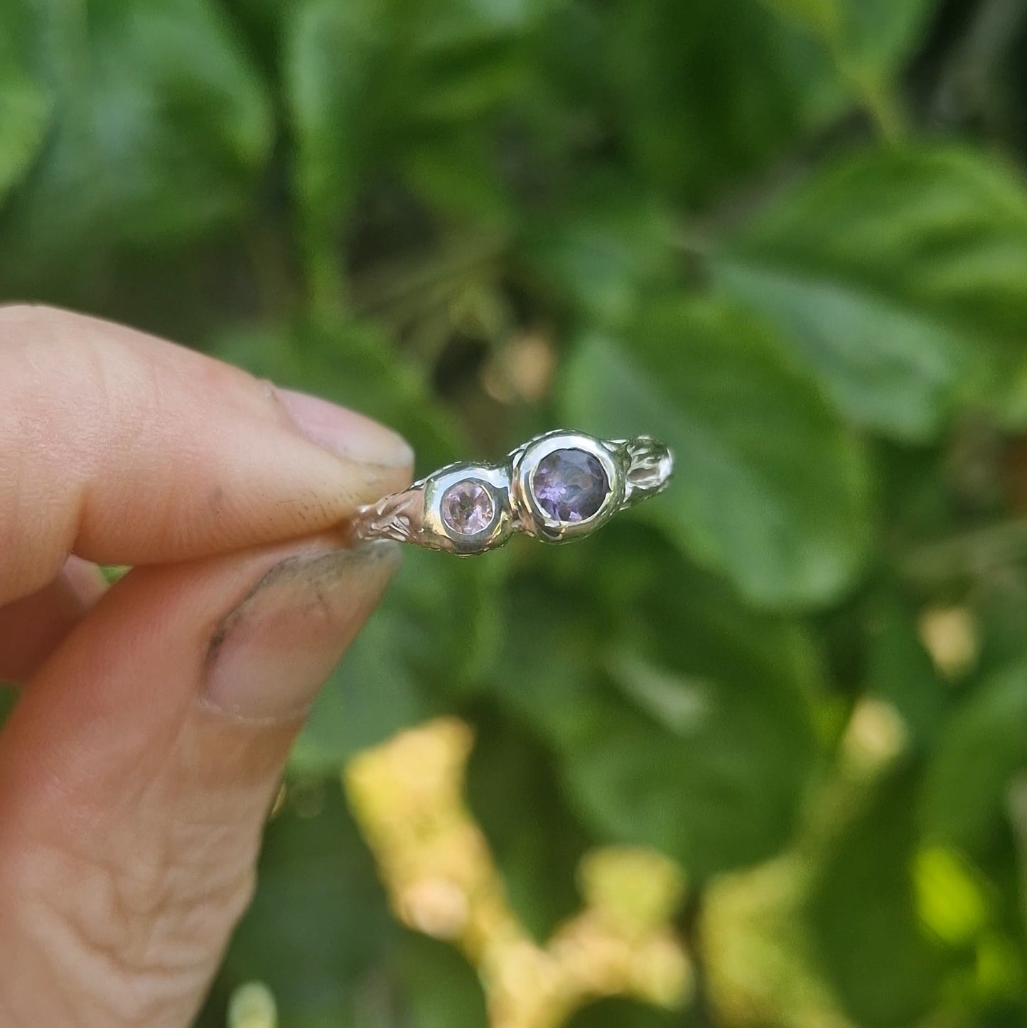 Molten Amethyst & Rose Quartz Ring - size uk N