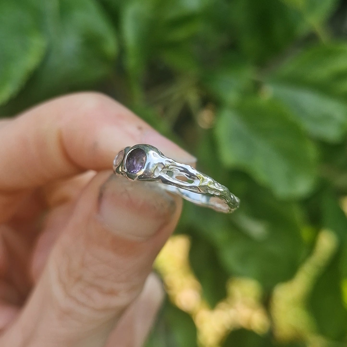 Molten Amethyst & Rose Quartz Ring - size uk N