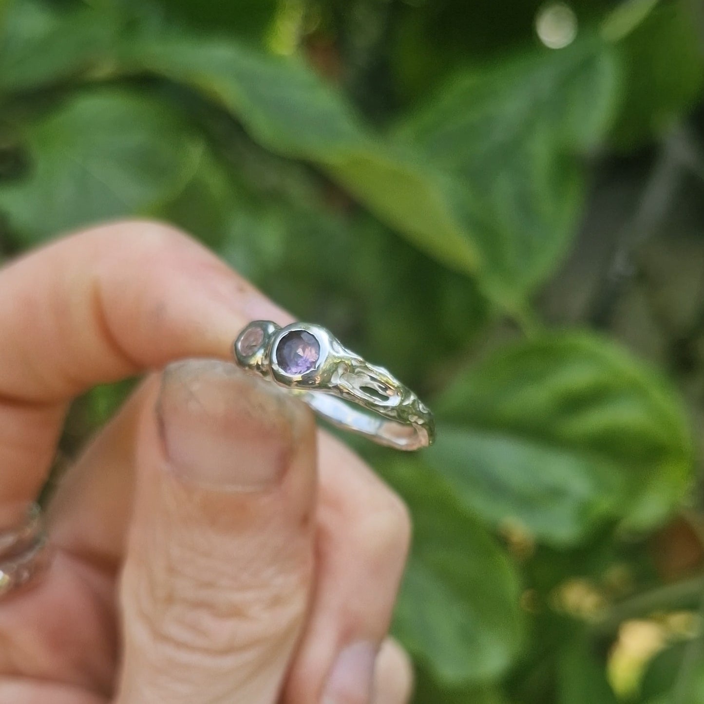 Molten Amethyst & Rose Quartz Ring - size uk N