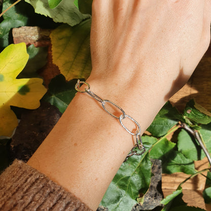 Bark Hammered Paperclip Bracelet