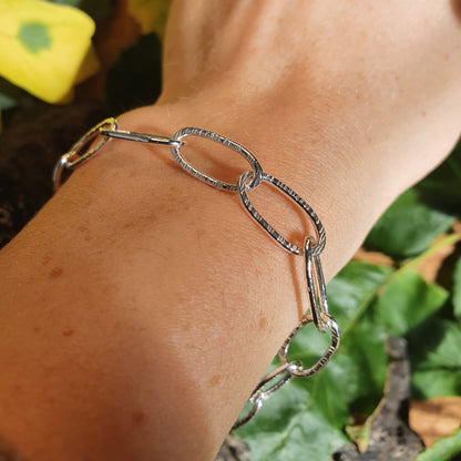 Bark Hammered Paperclip Bracelet