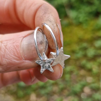 Star Drop Charm Hoops