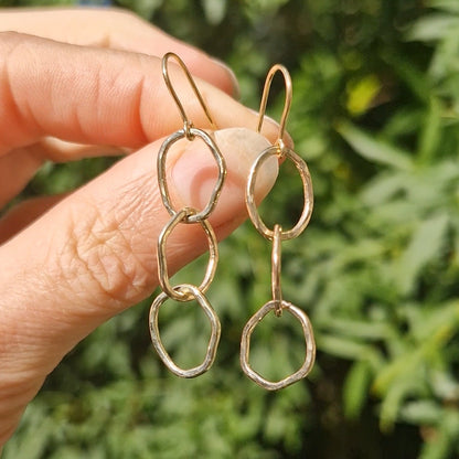 9ct Solid Gold Ripple Trio Drop Earrings