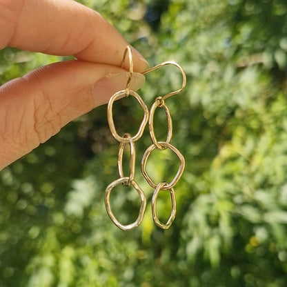 9ct Solid Gold Ripple Trio Drop Earrings