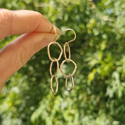 9ct Solid Gold Ripple Trio Drop Earrings