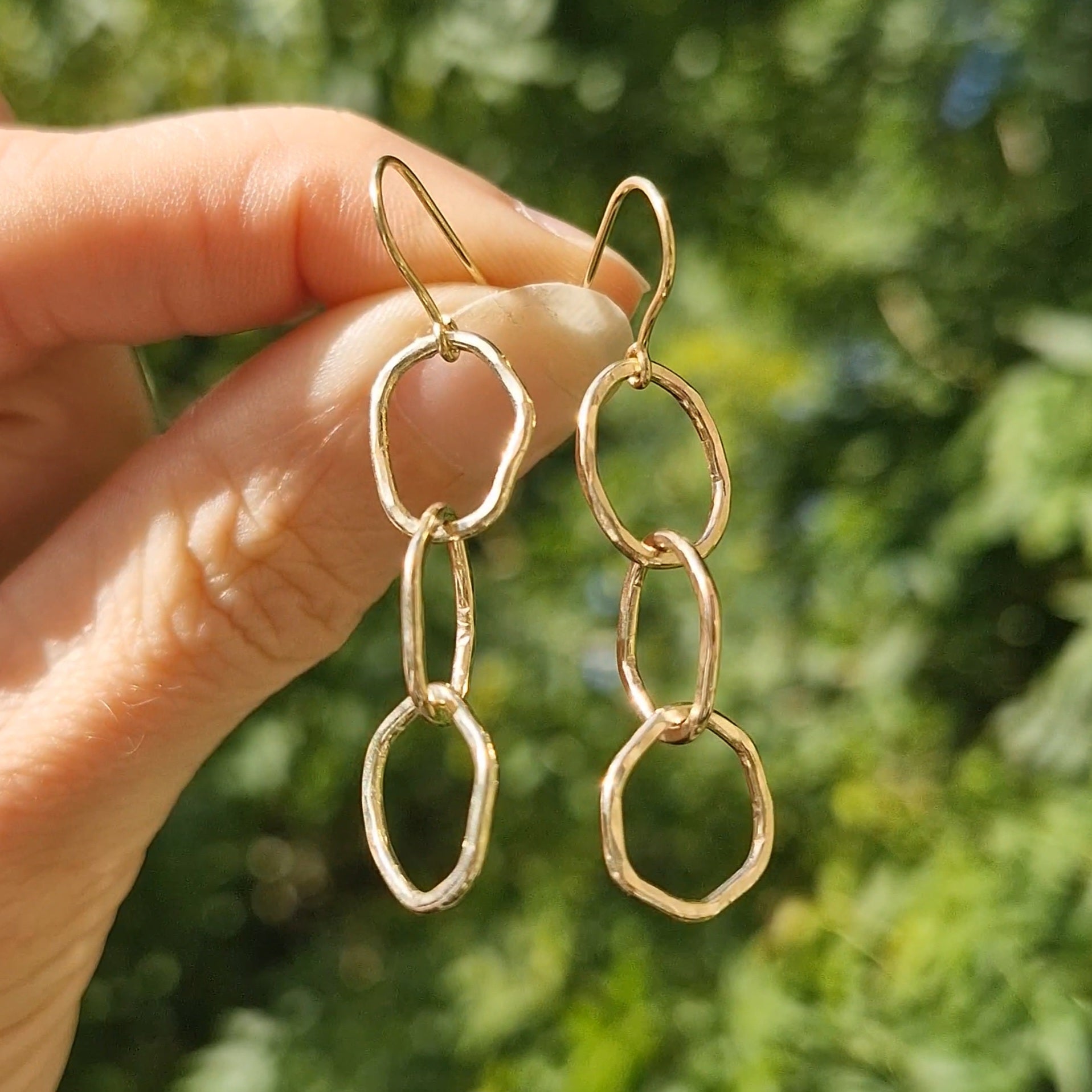 9ct Solid Gold Ripple Trio Drop Earrings