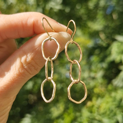 9ct Solid Gold Ripple Trio Drop Earrings