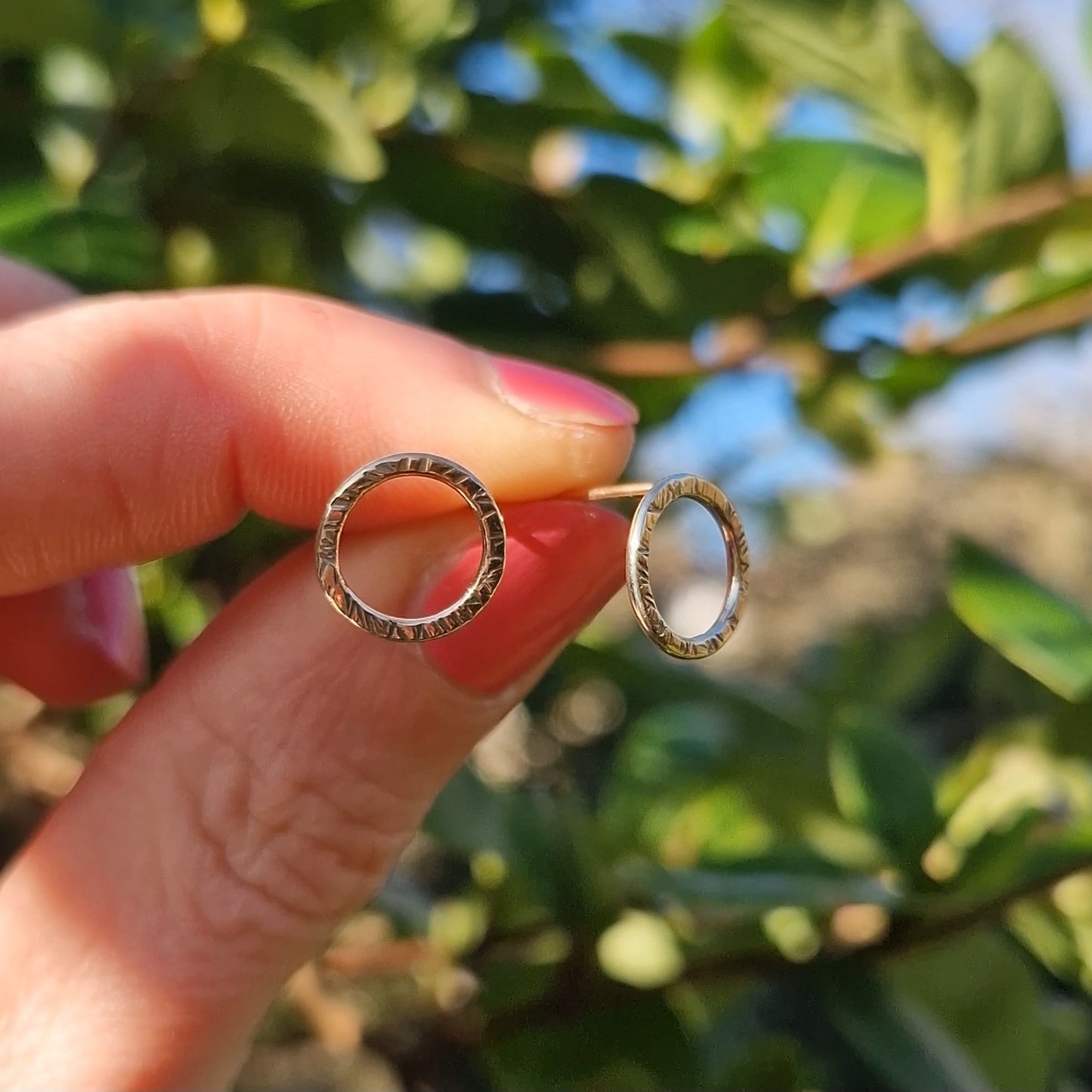 9ct Solid Gold Bark Textured Circle Studs