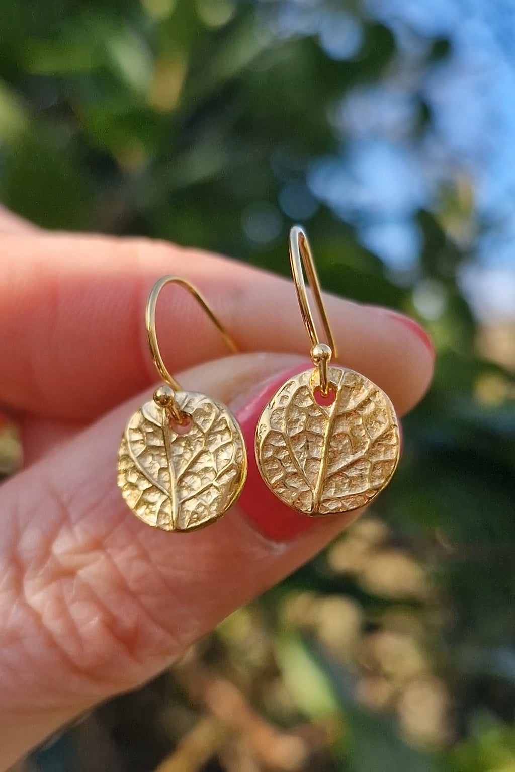 Lacock Leaf Imprint Earrings - Gold vermeil