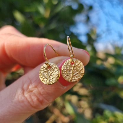 Lacock Leaf Imprint Earrings - Gold vermeil