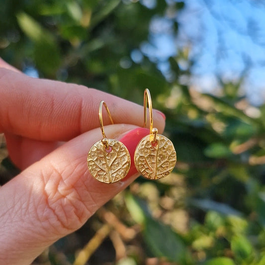 Lacock Leaf Imprint Earrings - Gold vermeil