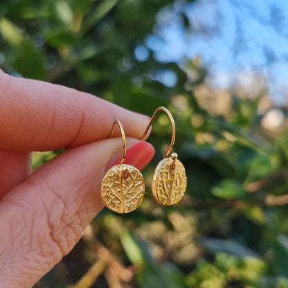 Lacock Leaf Imprint Earrings - Gold vermeil