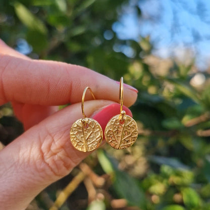 Lacock Leaf Imprint Earrings - Gold vermeil