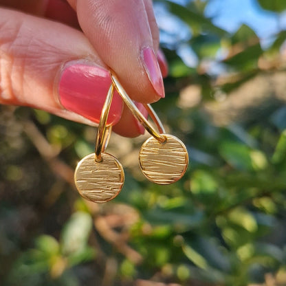 Bark Drop Charm Hoops - Gold Vermeil