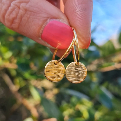 Bark Drop Charm Hoops - Gold Vermeil