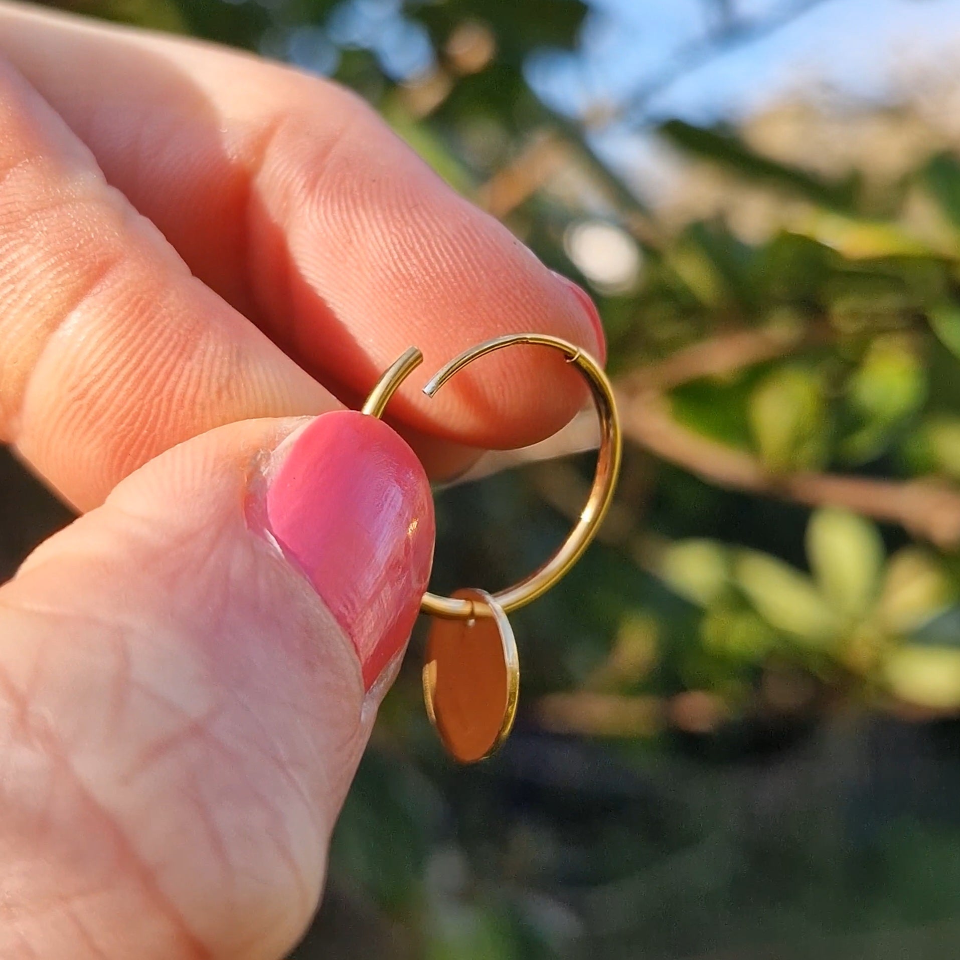 Bark Drop Charm Hoops - Gold Vermeil