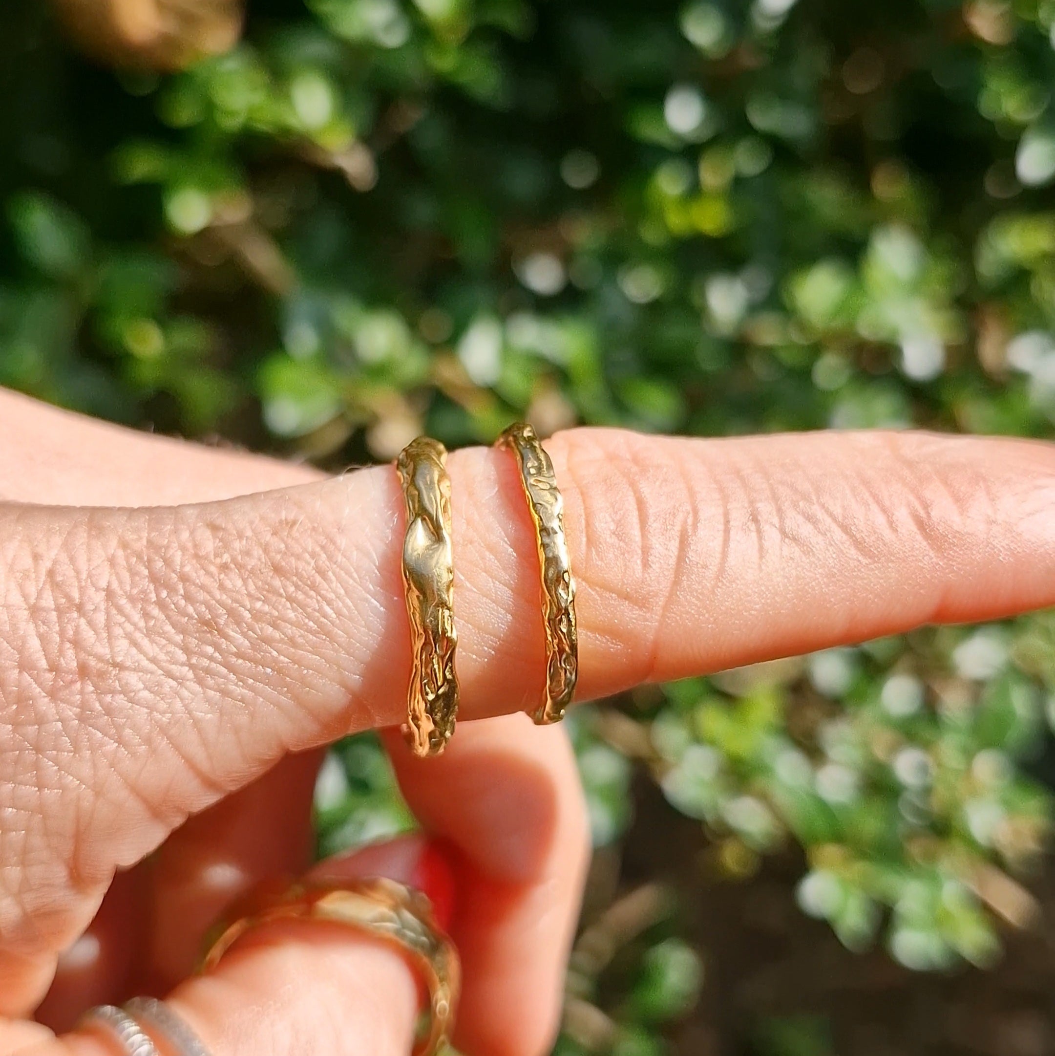 Molten Wave Skinny Stacking Ring - Gold Vermeil