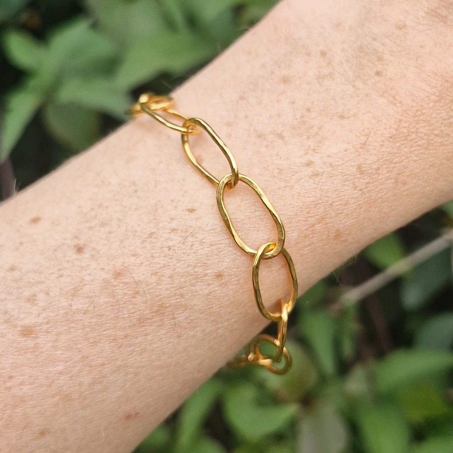 Moonlight Hammered Paperclip Bracelet ~ Gold Vermeil