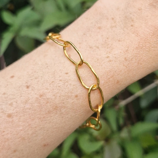 Moonlight Hammered Paperclip Bracelet ~ Gold Vermeil