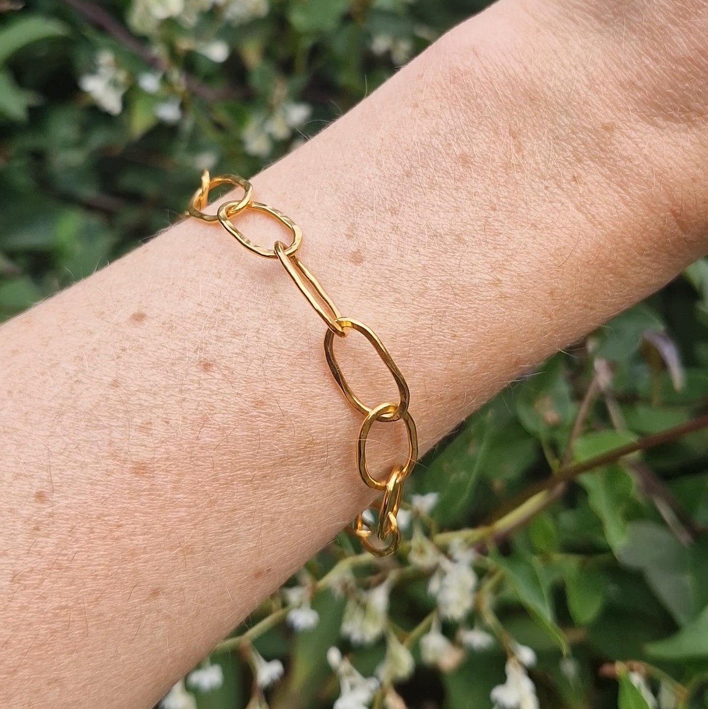 Moonlight Hammered Paperclip Bracelet ~ Gold Vermeil