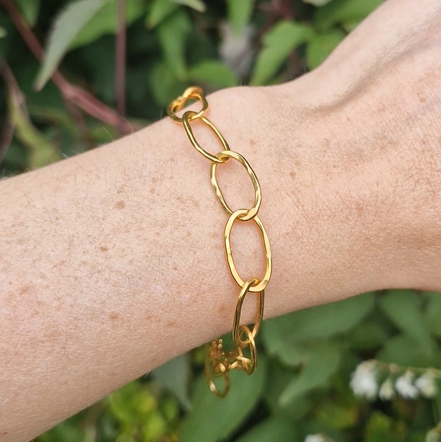 Moonlight Hammered Paperclip Bracelet ~ Gold Vermeil
