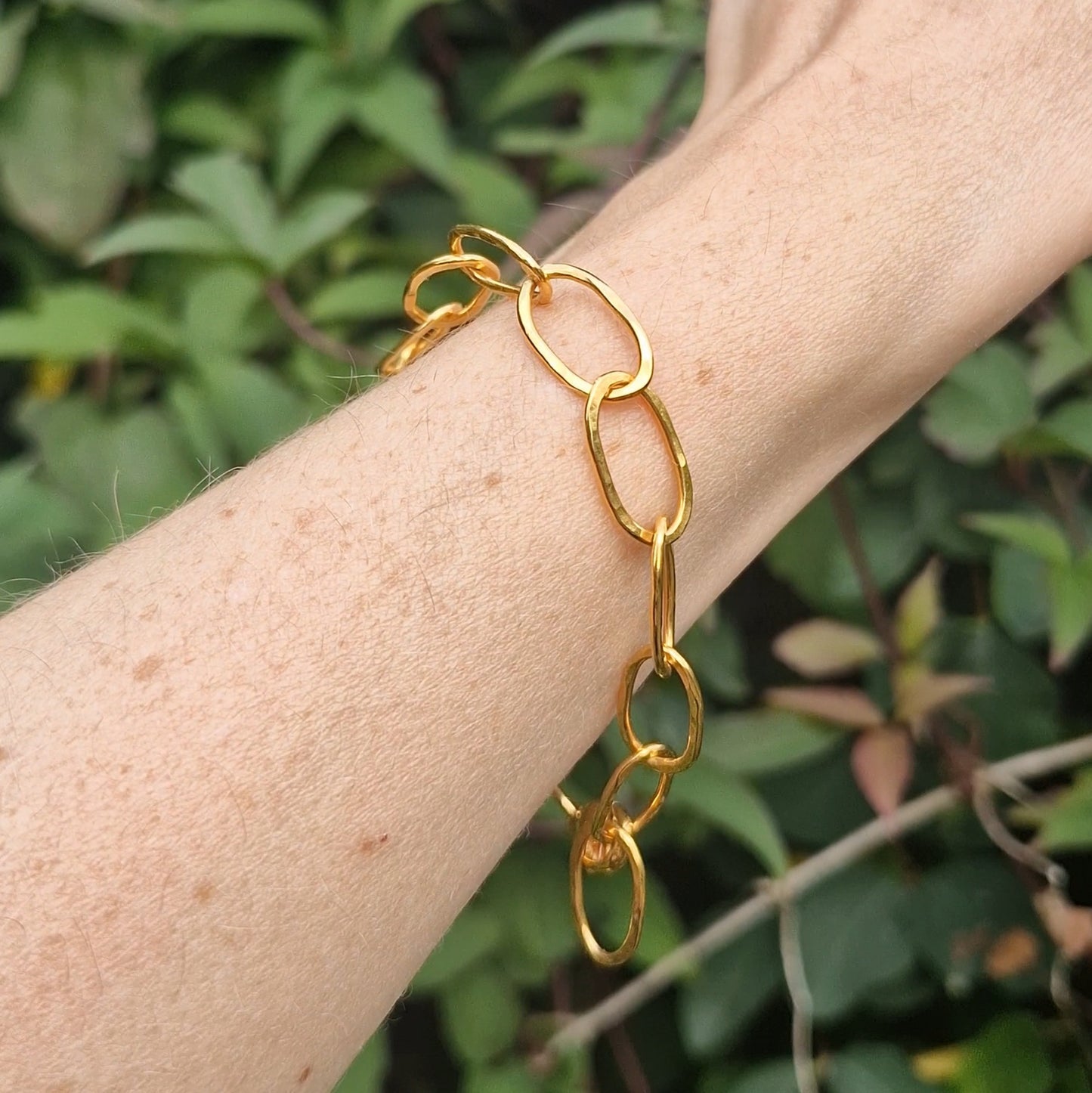 Moonlight Hammered Paperclip Bracelet ~ Gold Vermeil
