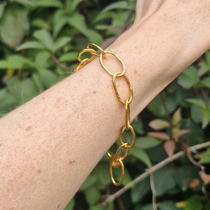Moonlight Hammered Paperclip Bracelet ~ Gold Vermeil