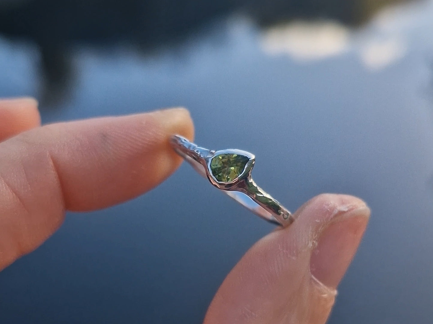 Molten Pear Peridot Ring - Size UK Q