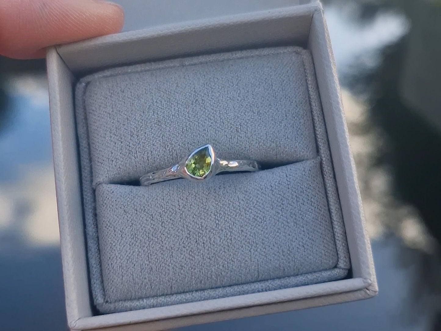 Molten Pear Peridot Ring - Size UK Q