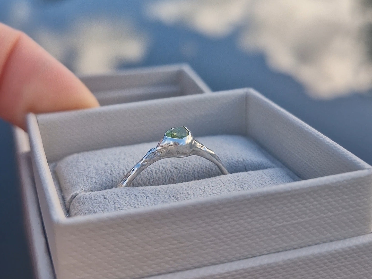 Molten Pear Peridot Ring - Size UK Q