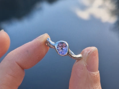 Molten Wavy Amethyst Ring - Size UK O