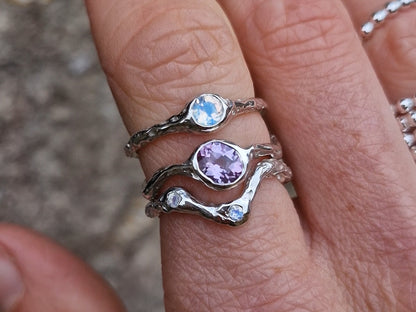 Molten Wavy Amethyst Ring - Size UK O