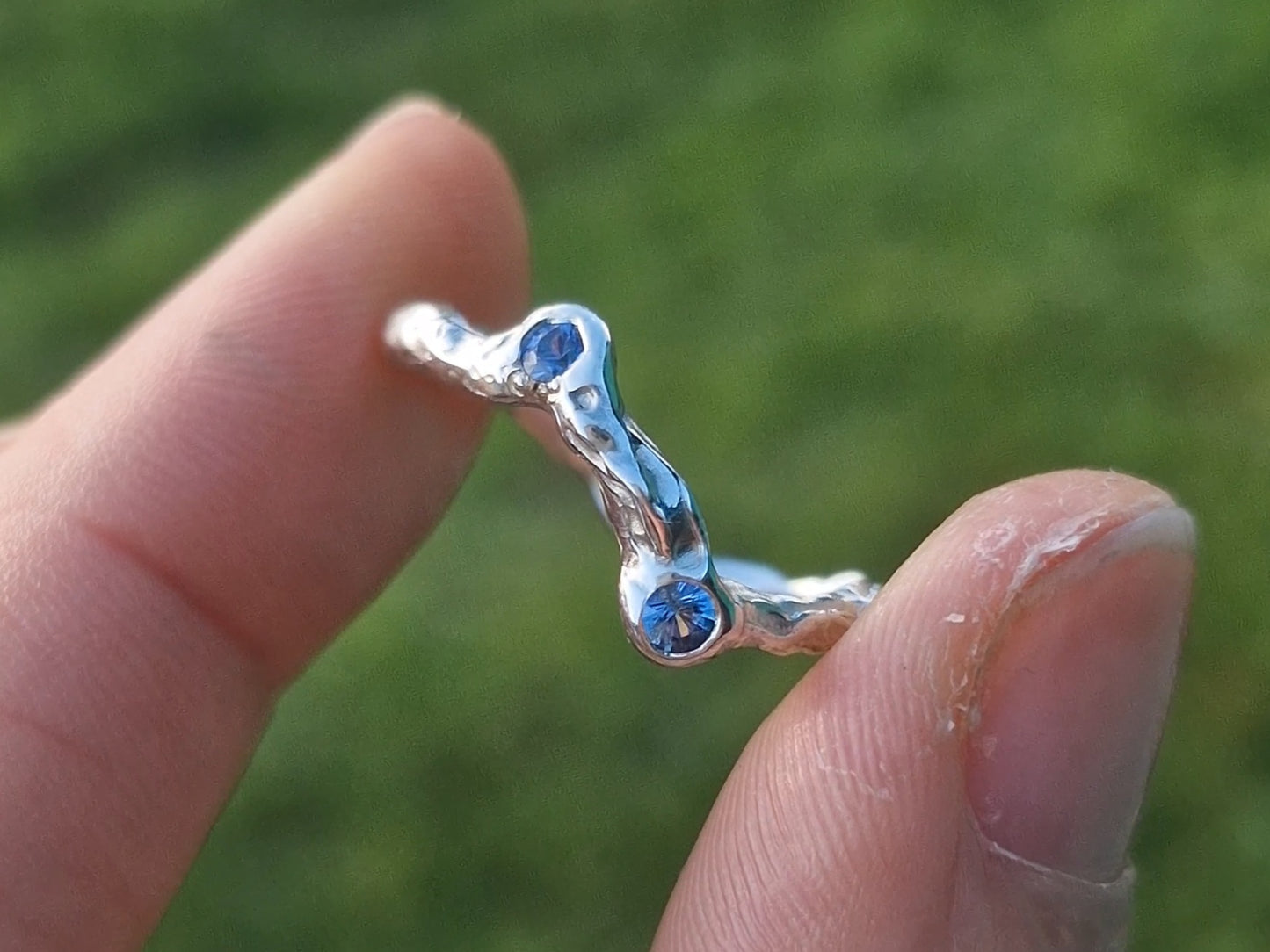 Molten Sapphire Wave Ring - Size UK P