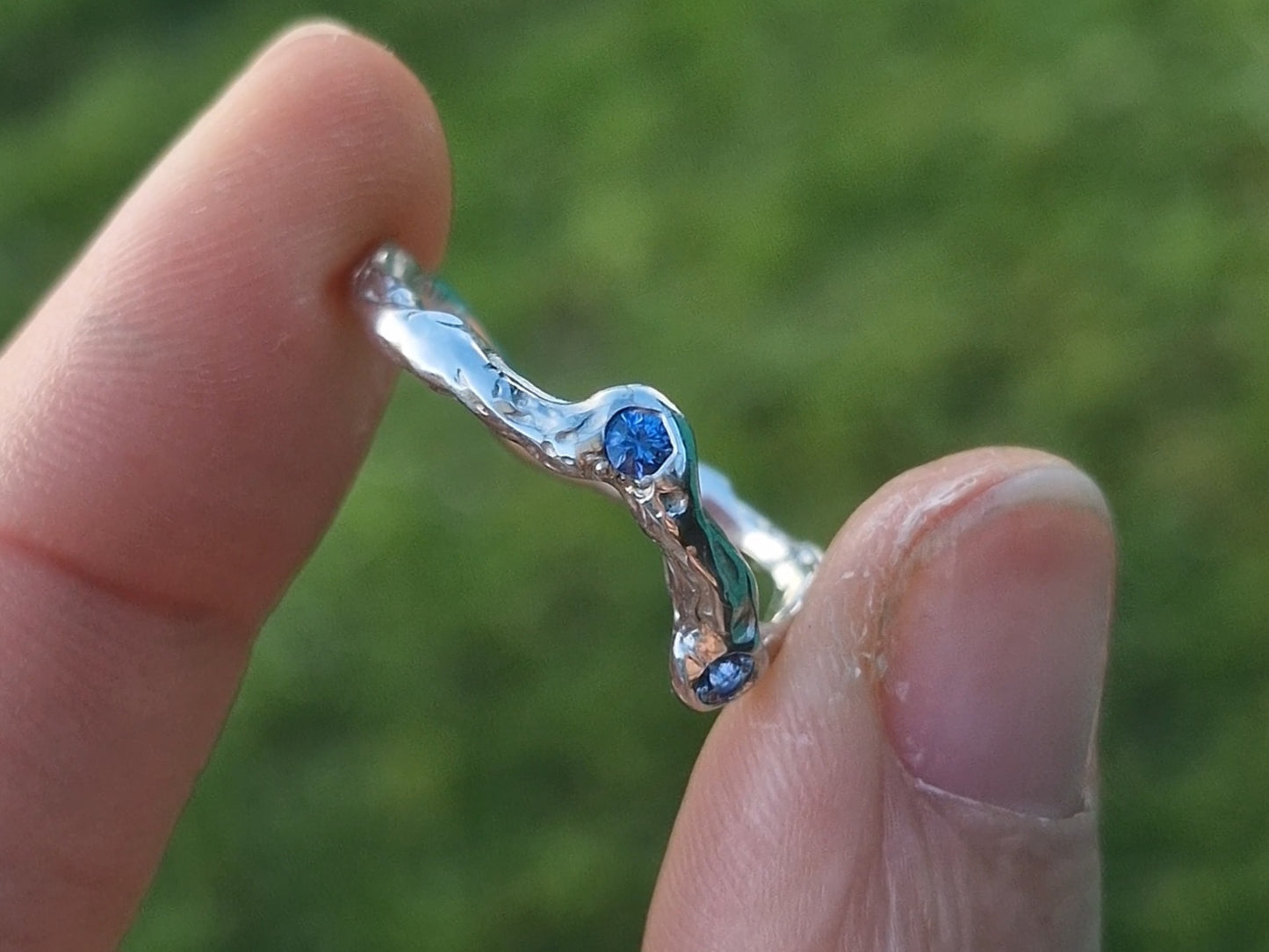 Molten Sapphire Wave Ring - Size UK P