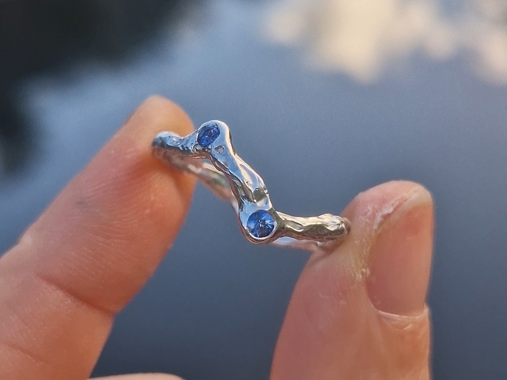 Molten Sapphire Wave Ring - Size UK P