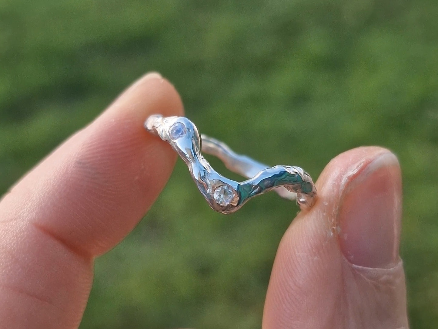 Molten Moonstone Wave Ring - Size UK M 1/2