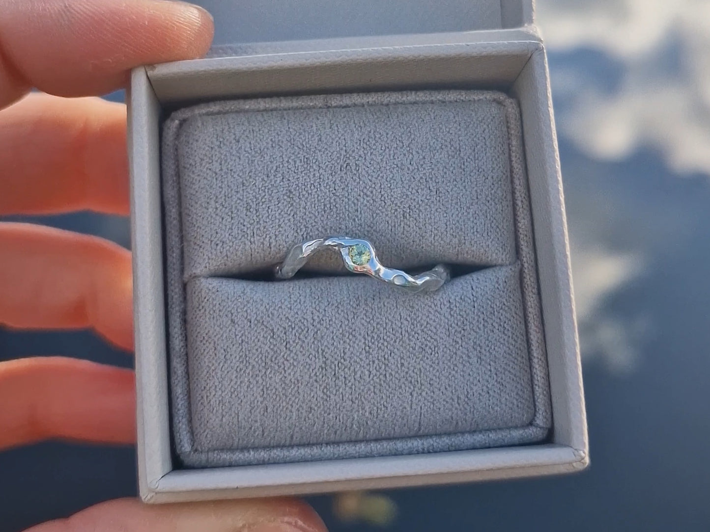 Molten Peridot Wave Ring - Size UK O