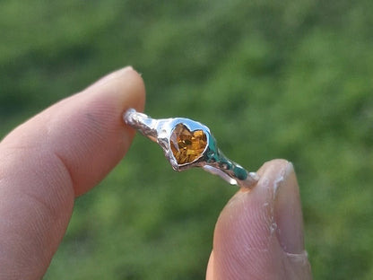 Molten Citrine Heart Ring - Size UK P 1/2