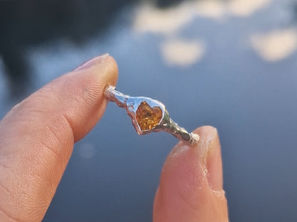 Molten Citrine Heart Ring - Size UK P 1/2