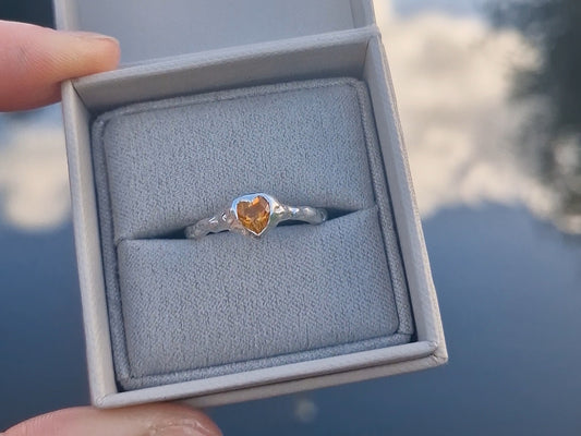 Molten Citrine Heart Ring - Size UK P 1/2