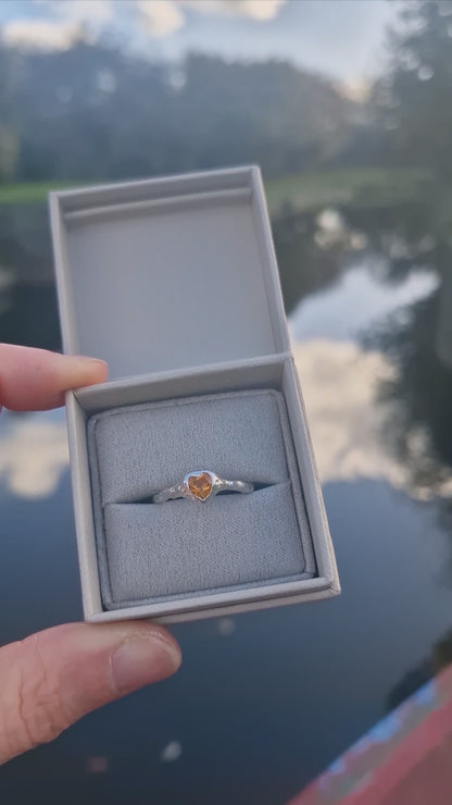 Molten Citrine Heart Ring - Size UK P 1/2