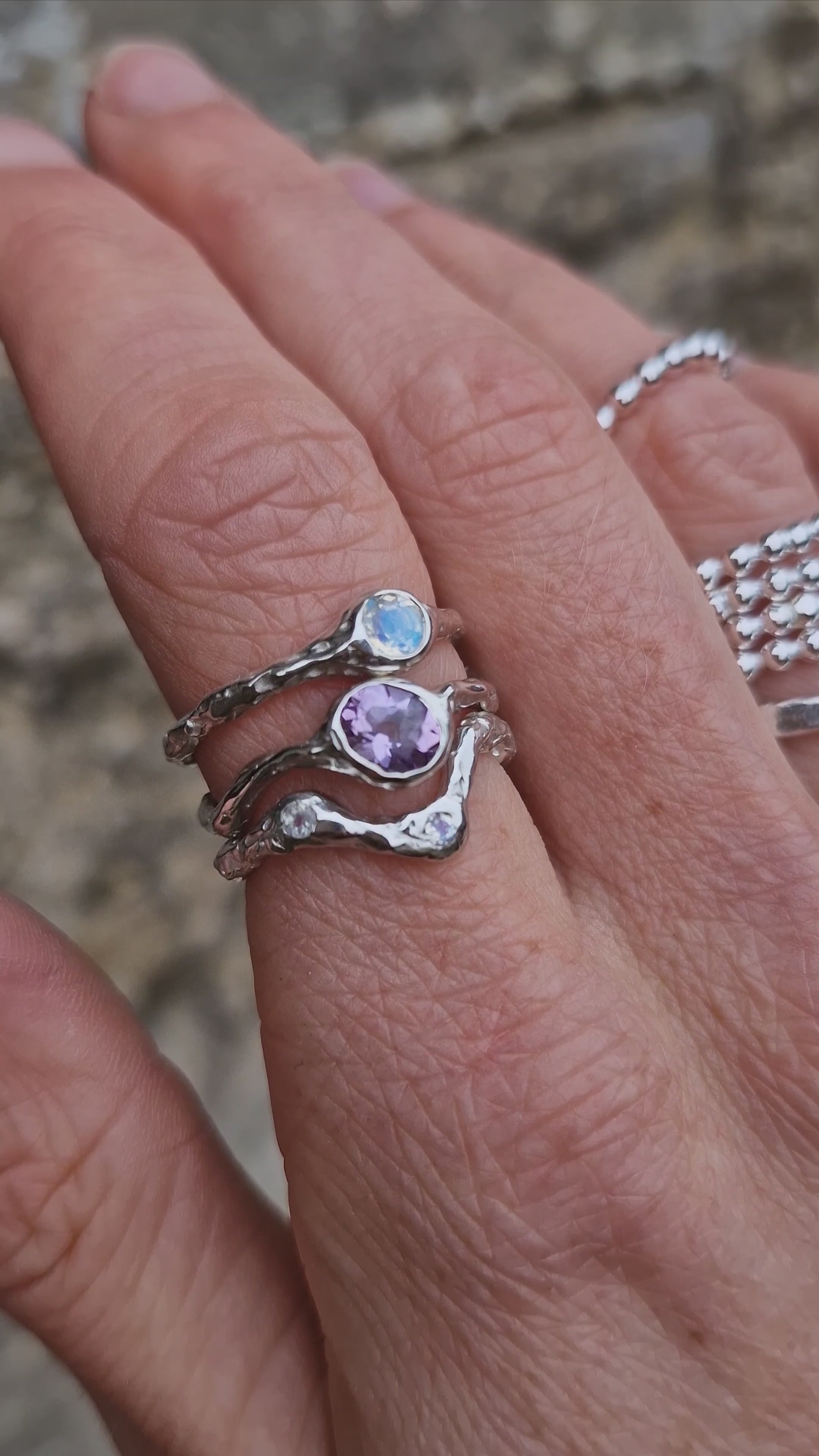 Molten Wavy Amethyst Ring - Size UK O