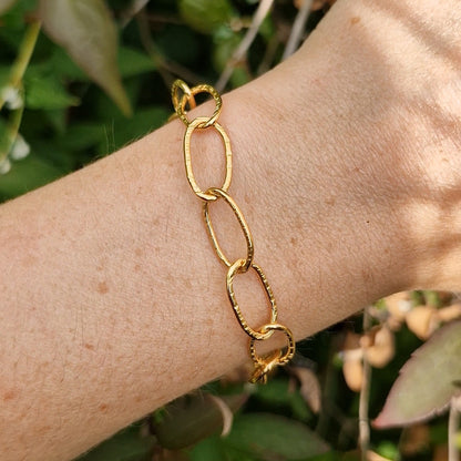 Bark Hammered Paperclip Bracelet ~ Gold Vermeil