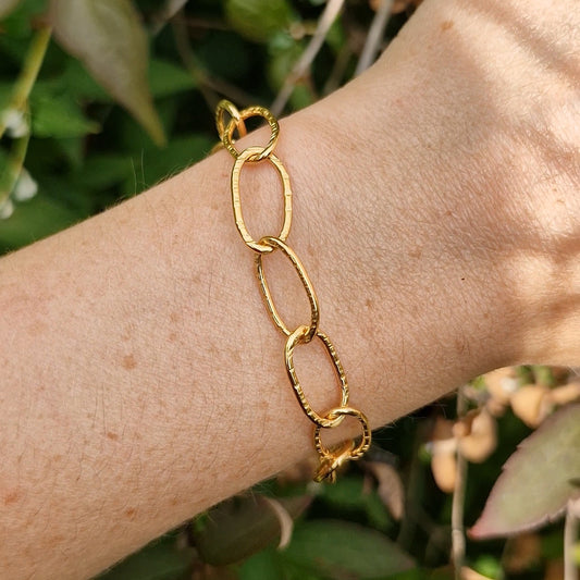 Bark Hammered Paperclip Bracelet ~ Gold Vermeil