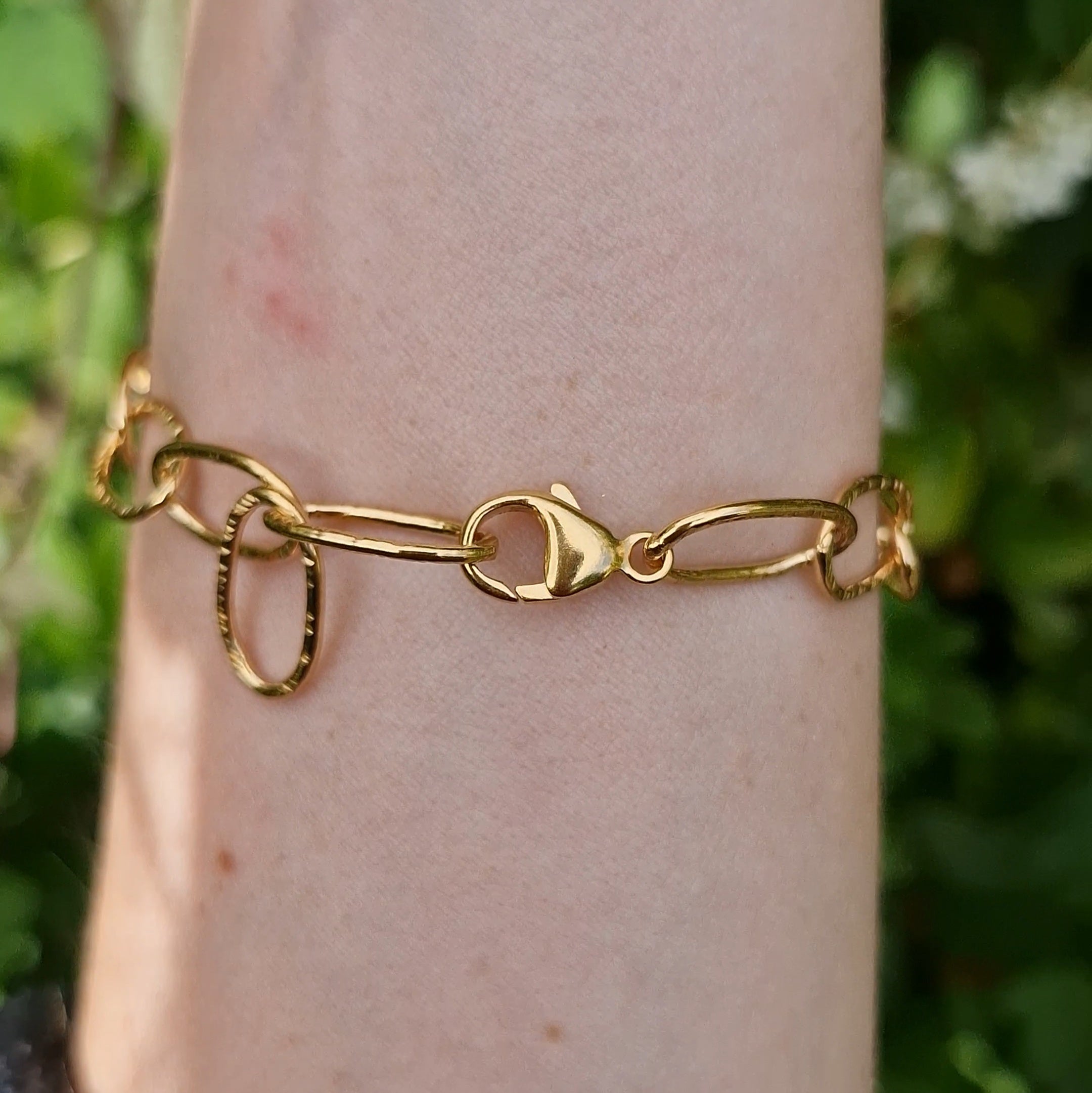Bark Hammered Paperclip Bracelet ~ Gold Vermeil