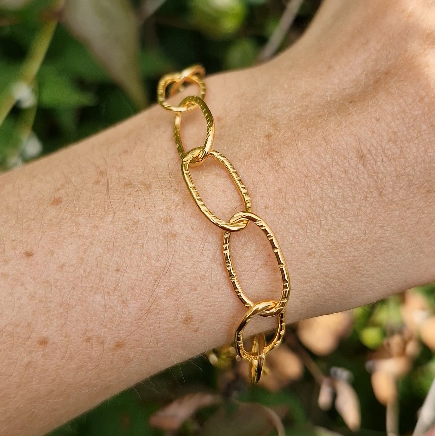 Bark Hammered Paperclip Bracelet ~ Gold Vermeil