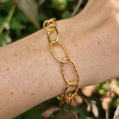 Bark Hammered Paperclip Bracelet ~ Gold Vermeil